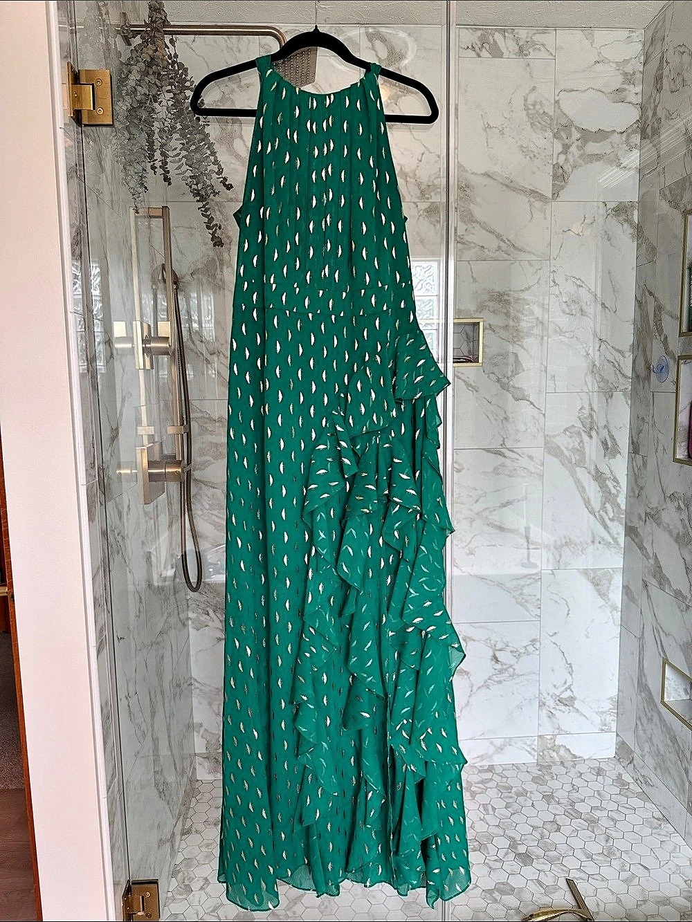 1. Green & Gold Halter Maxi Dress Size 14 NWT